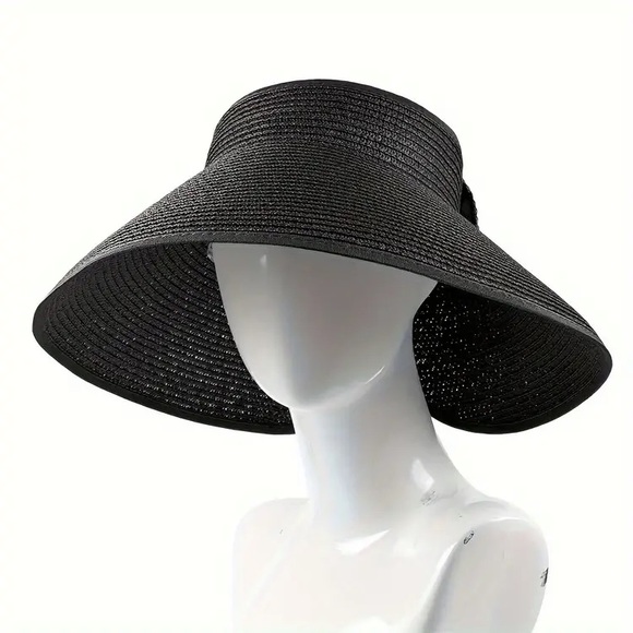 Boho wide band foldable packable staw hat - Picture 14 of 15
